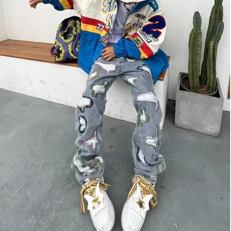 Used-Look Patchwork Jeans für Herren