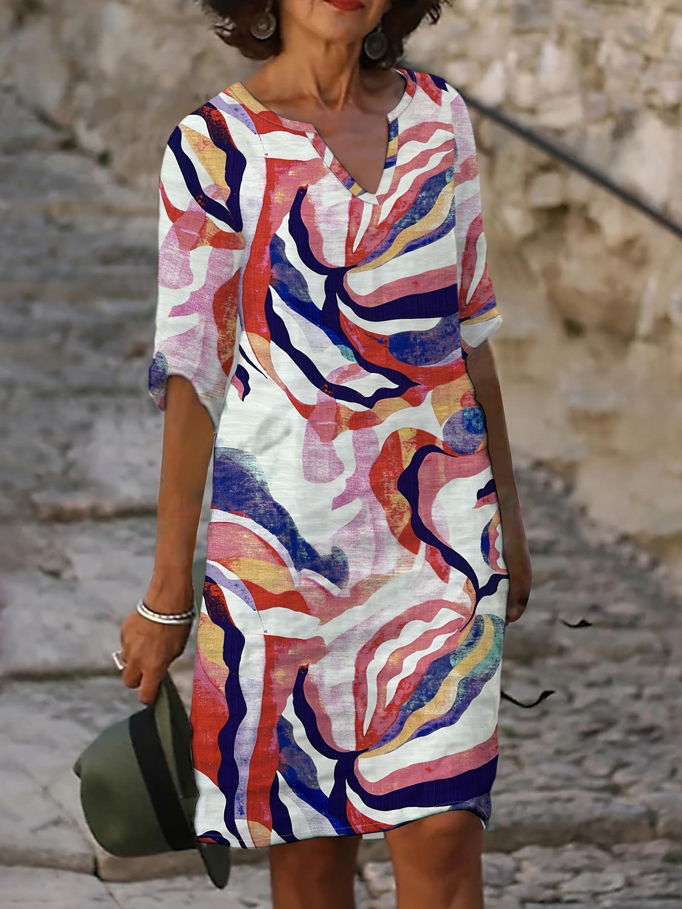 V-Ausschnitt Kleid mit Blumenprint