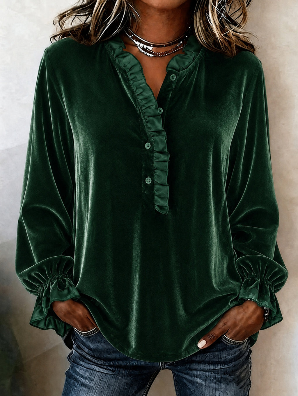 Samt Langarmshirt für Damen
