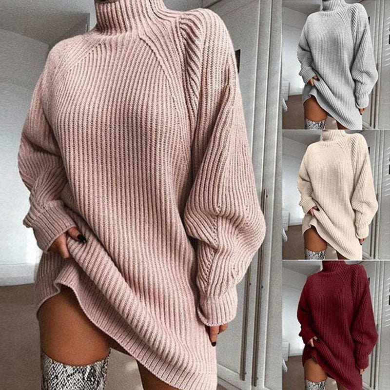 Rollkragen Strickkleid für Damen
