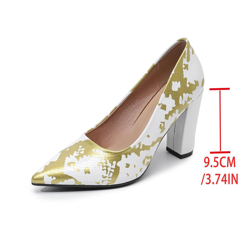 Damen Low-Cut Pumps mit Zufallsdrucken und Blockabsätzen