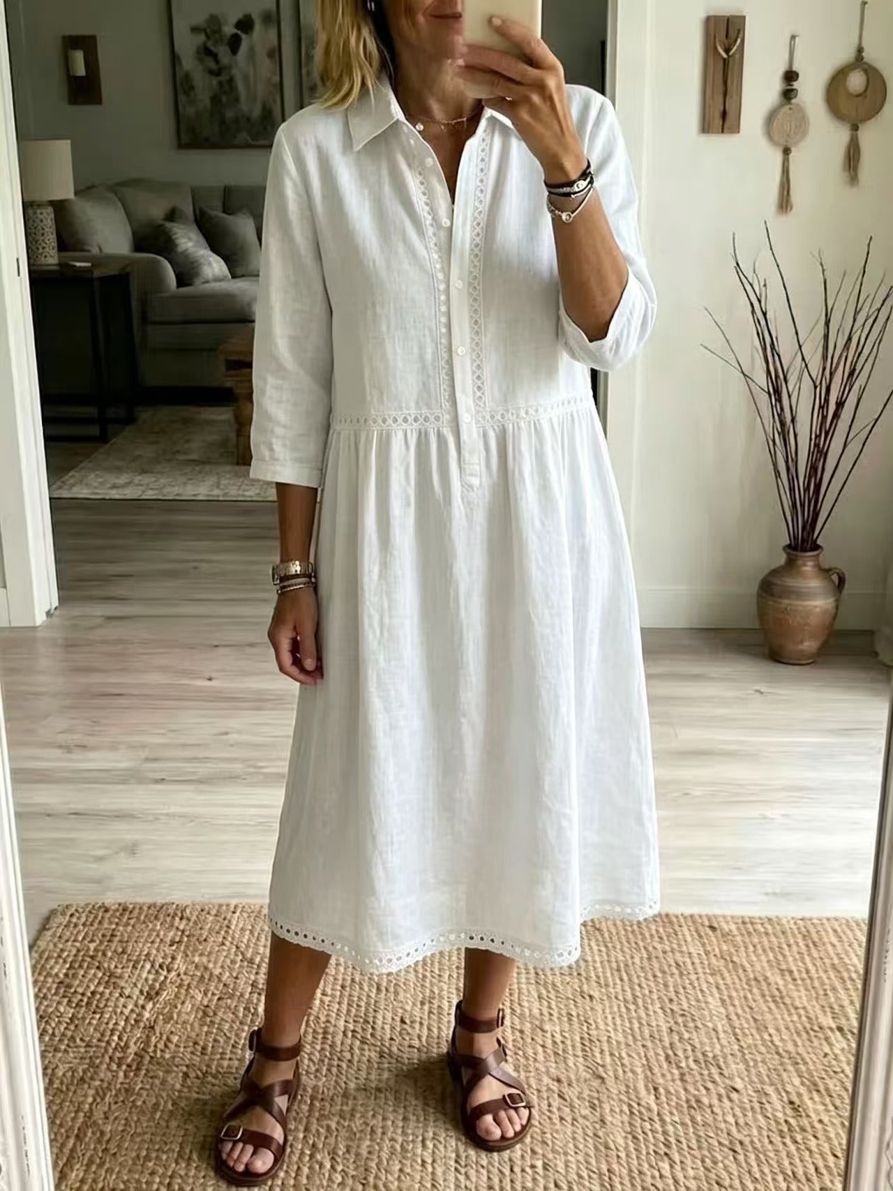 Elegant & Casual Dreiviertelarm Damenhemddress