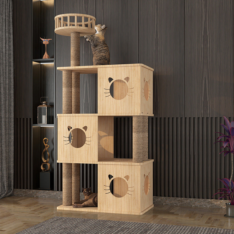 Holz-Katzenbaum mit integriertem Katzenbett