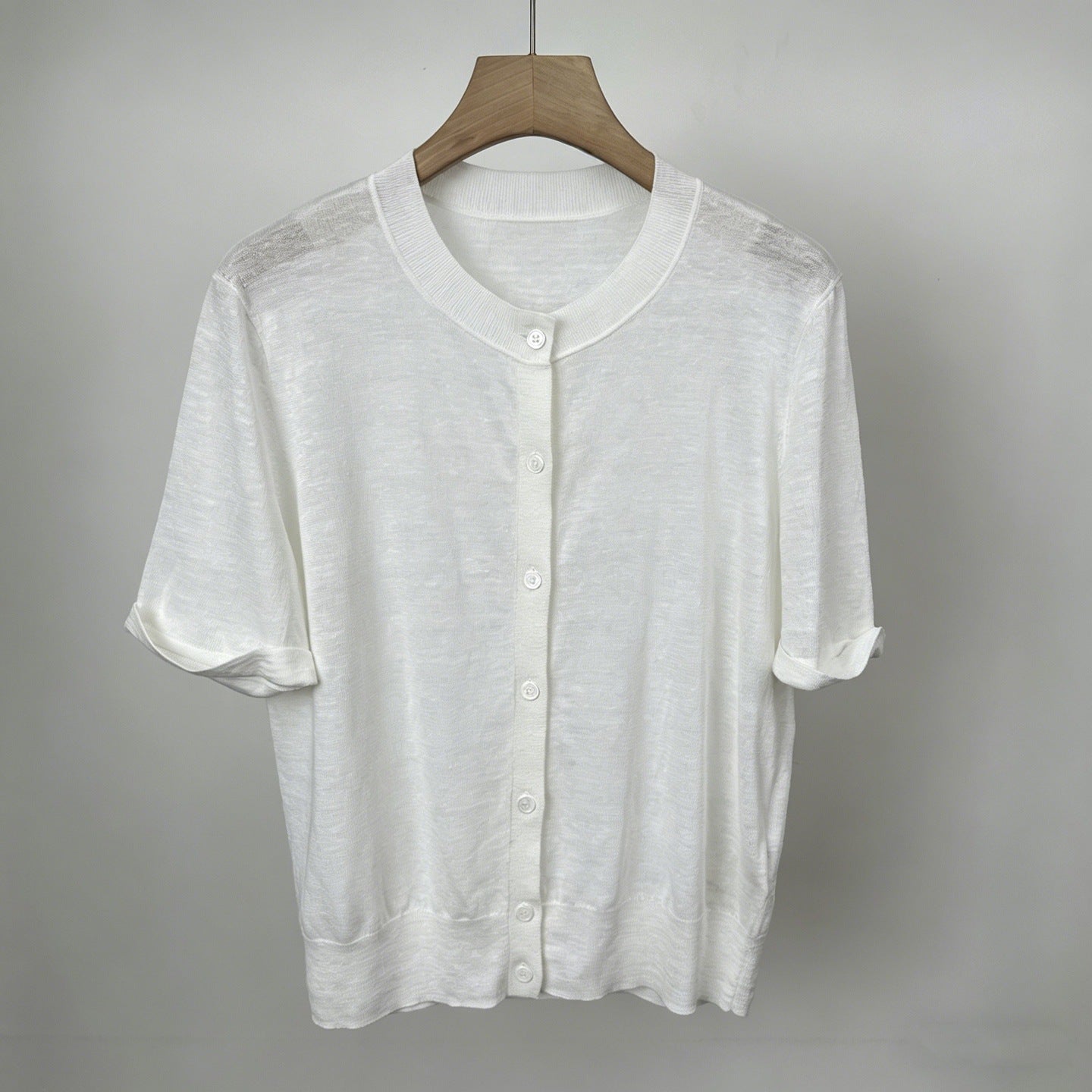 Leinen-Stricktop mit Rundhals und langen Ärmeln
