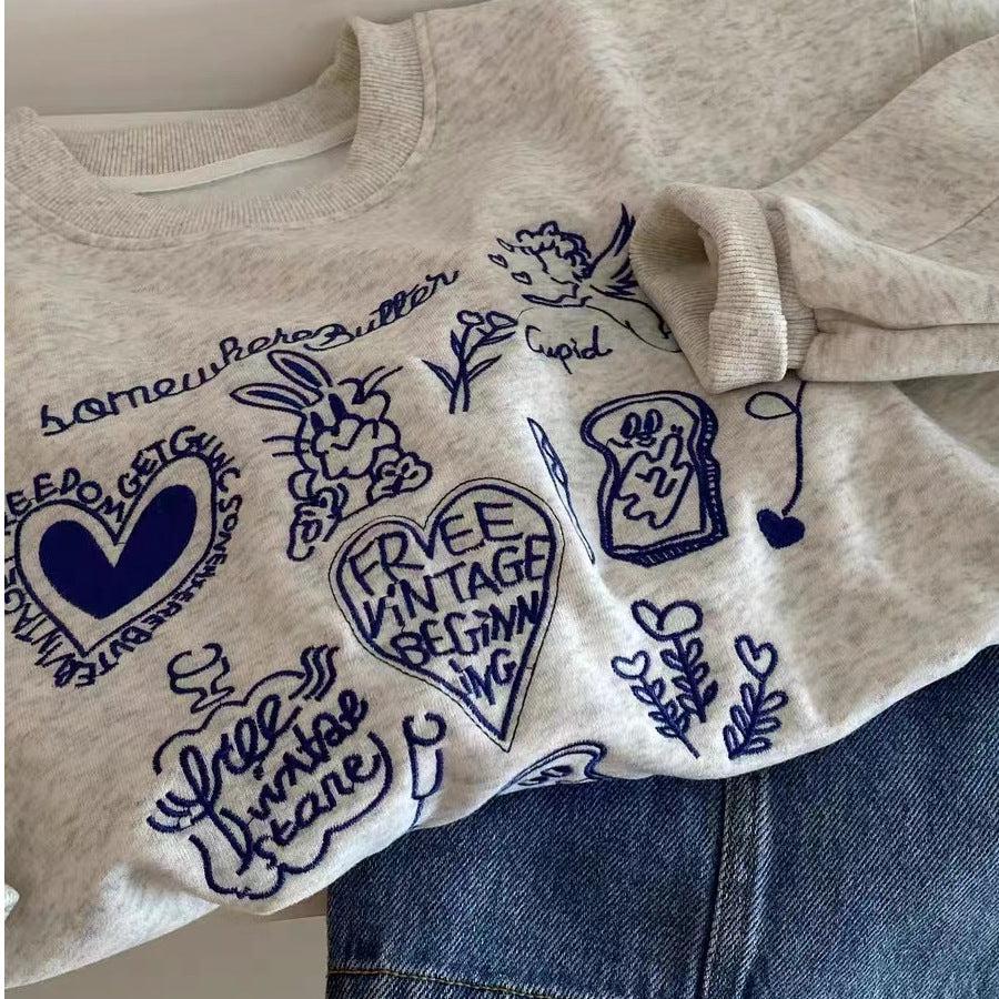 Hoodie mit Herz- und Hasen-Stickerei