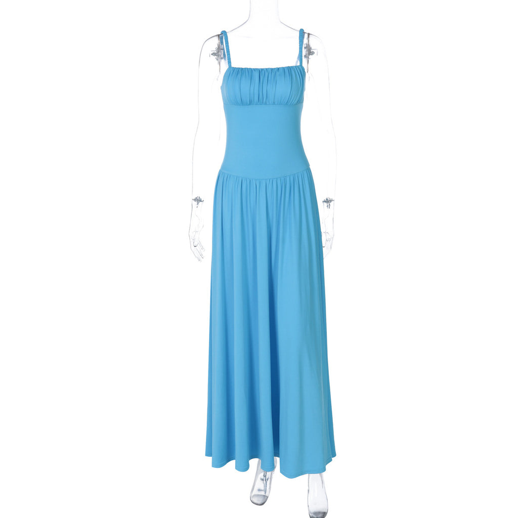 Off-Shoulder Plissiertes Maxikleid mit hoher Taille