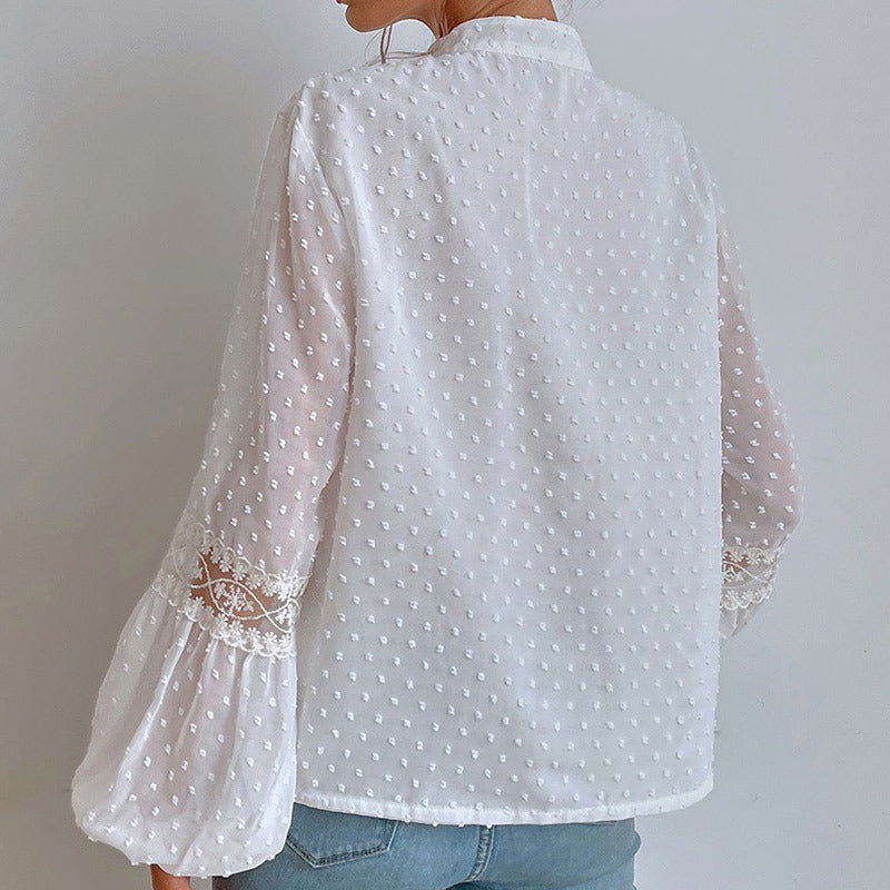 Damen Bluse mit Spitze und Laternenärmeln – Bild 2 | LuxeStyle