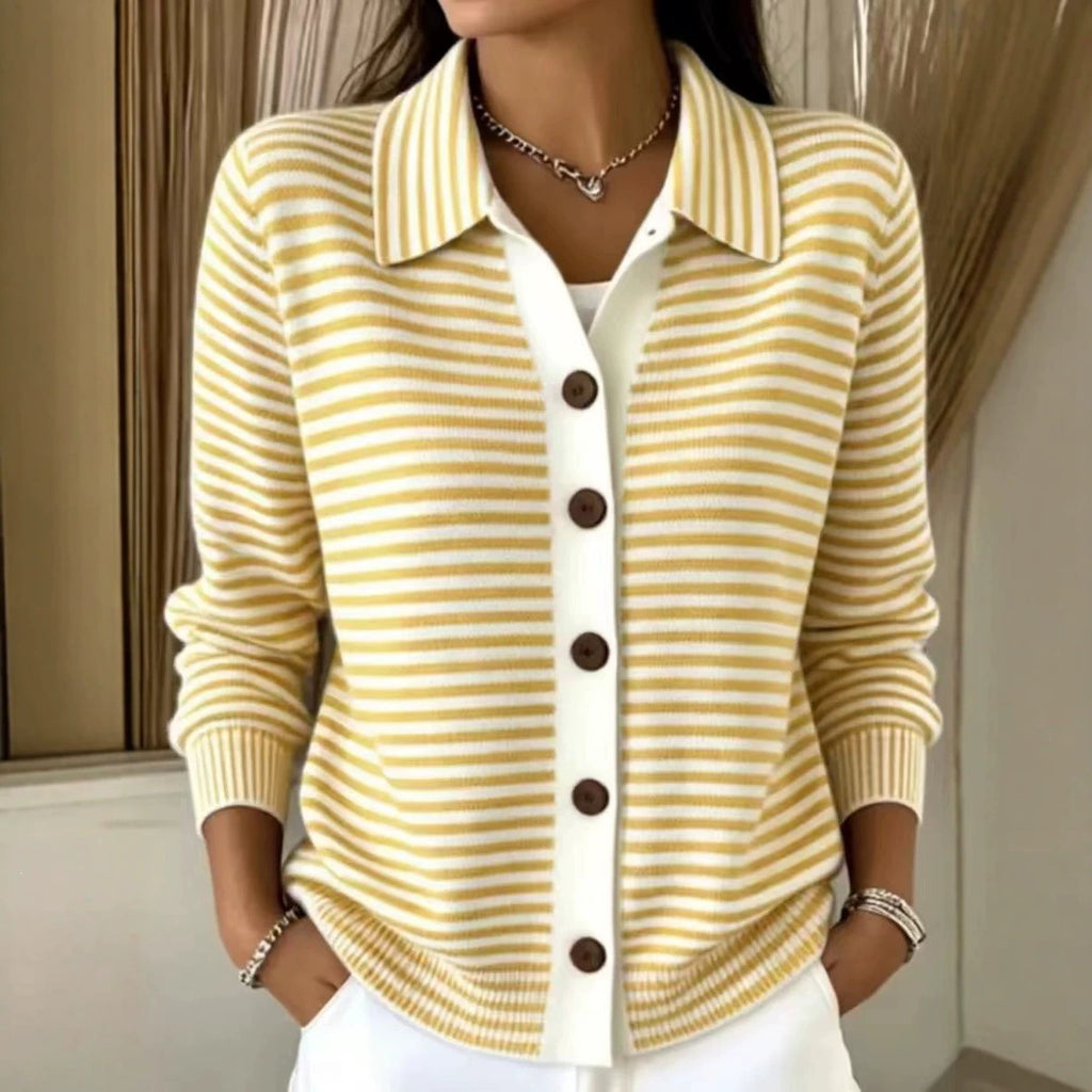 Gestreifter Strick-Cardigan mit Knopfleiste