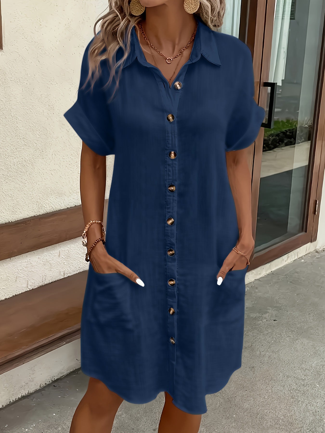 Kurzes Leinen-Baumwoll Cardigan-Kleid