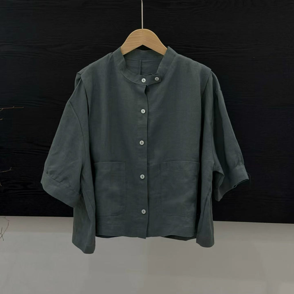 Retro Mock-Neck Top aus Ramie