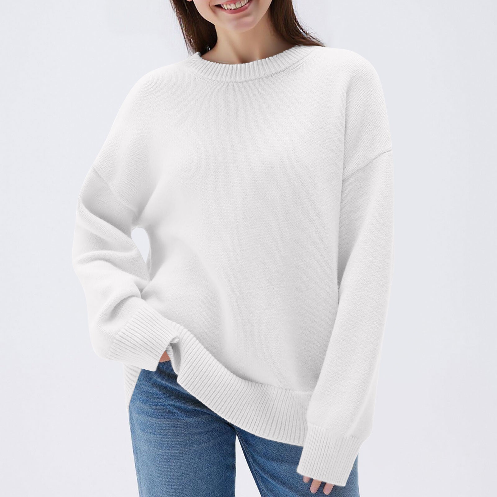 Lässiges Langarm-Sweatshirt mit Rundhals