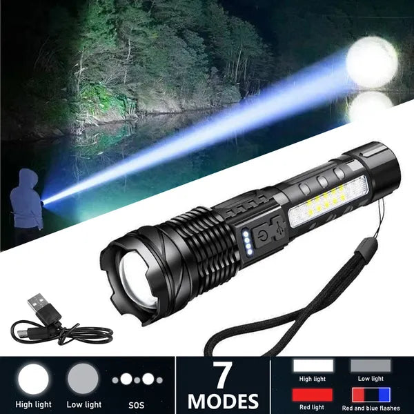Superhelle LED-Taschenlampe mit Zoom und Warnlicht