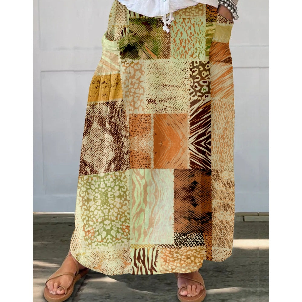 Damen Maxirock mit Print und Taschen