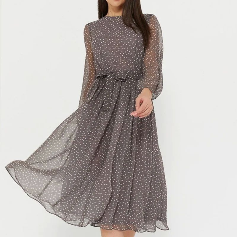 Polkadot-Crewneck-Kleid mit langen Ärmeln | LuxeStyle