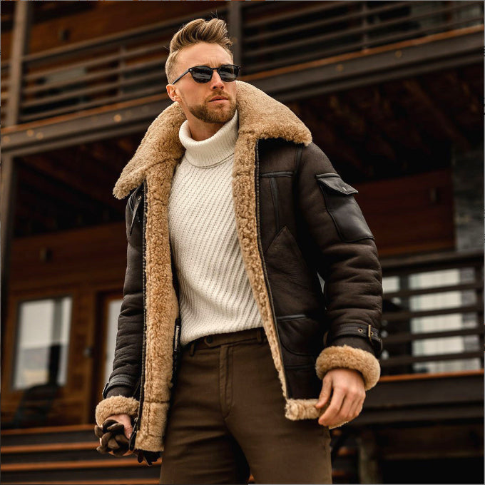 Warme Herren Winterjacke mit Fleece & Fellkragen