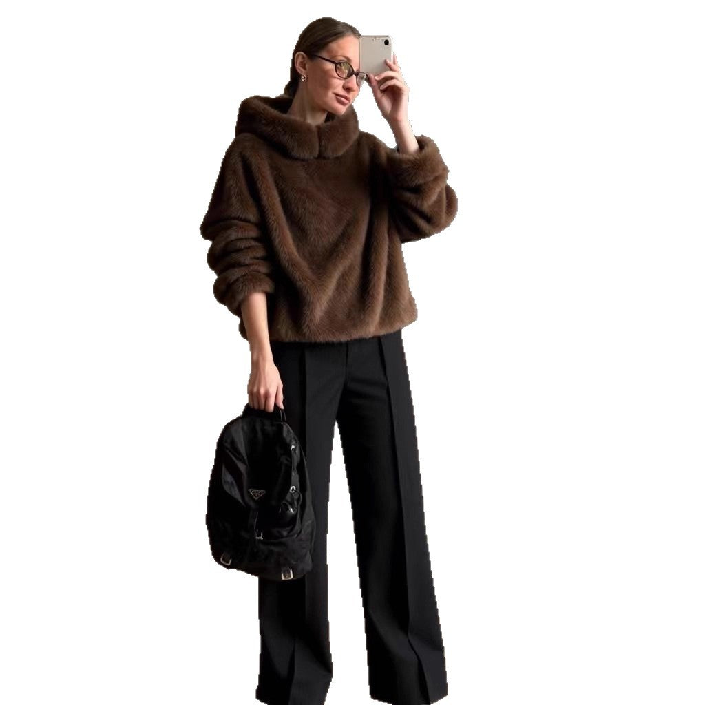 Damen Hoodie aus Nerzimitat-Fell