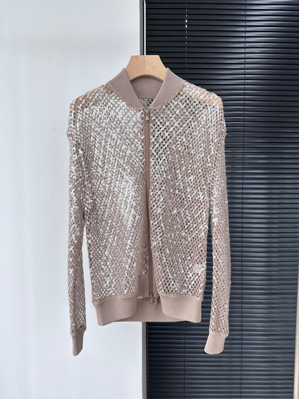 Leinen-Blazer mit Pailletten und Stehkragen