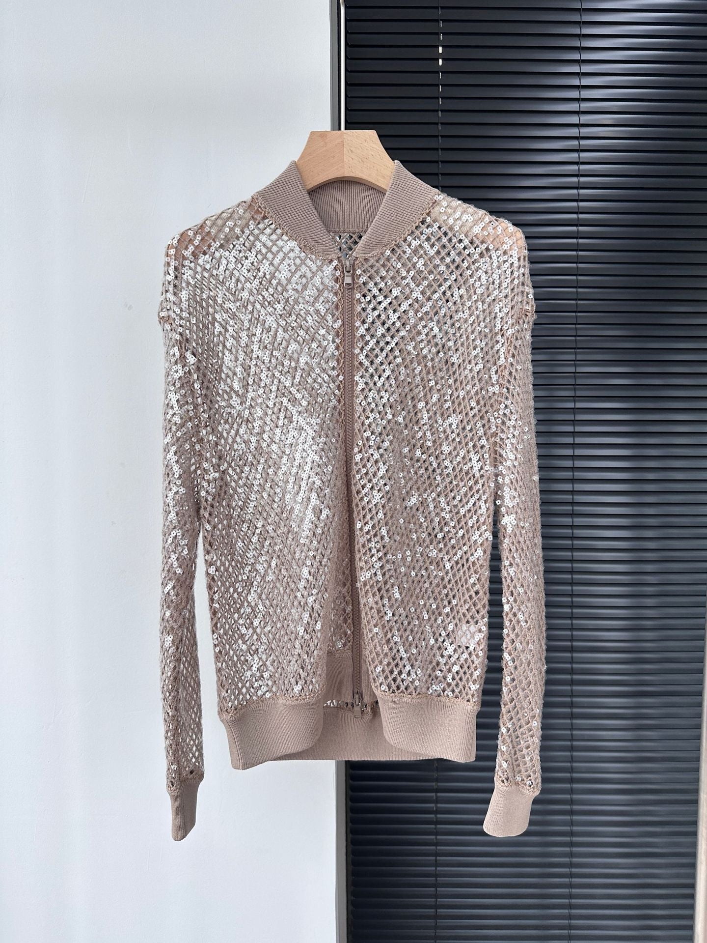Leinen-Blazer mit Pailletten und Stehkragen