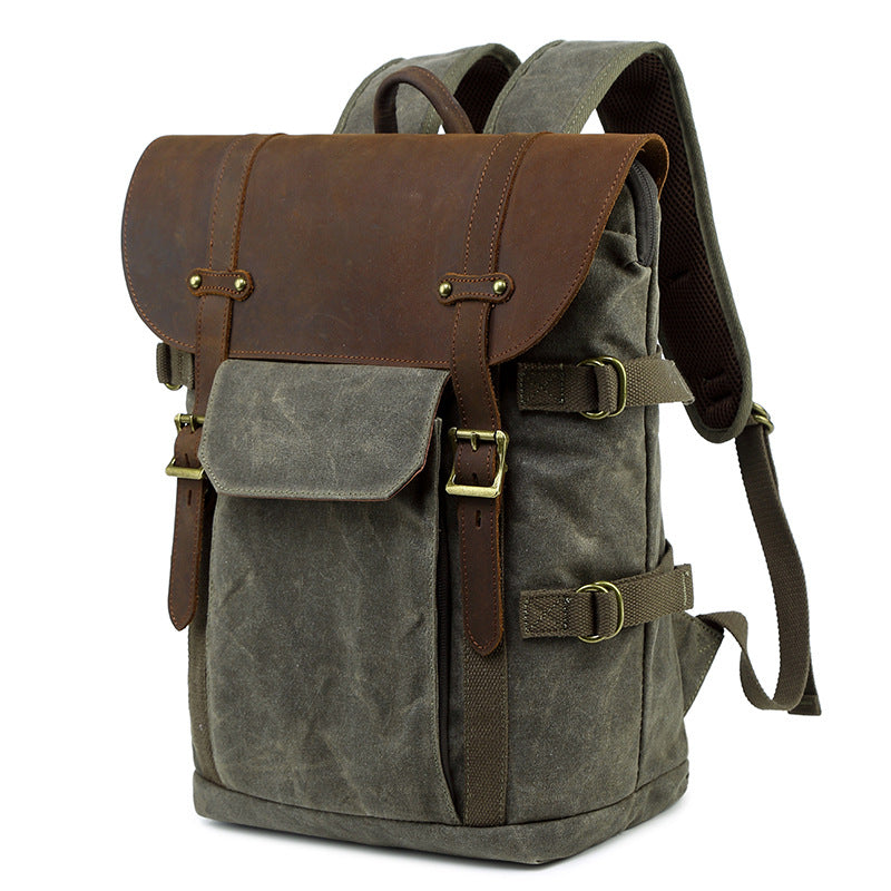 Batik-Canvas-Kamera­tasche mit Pferdehaut