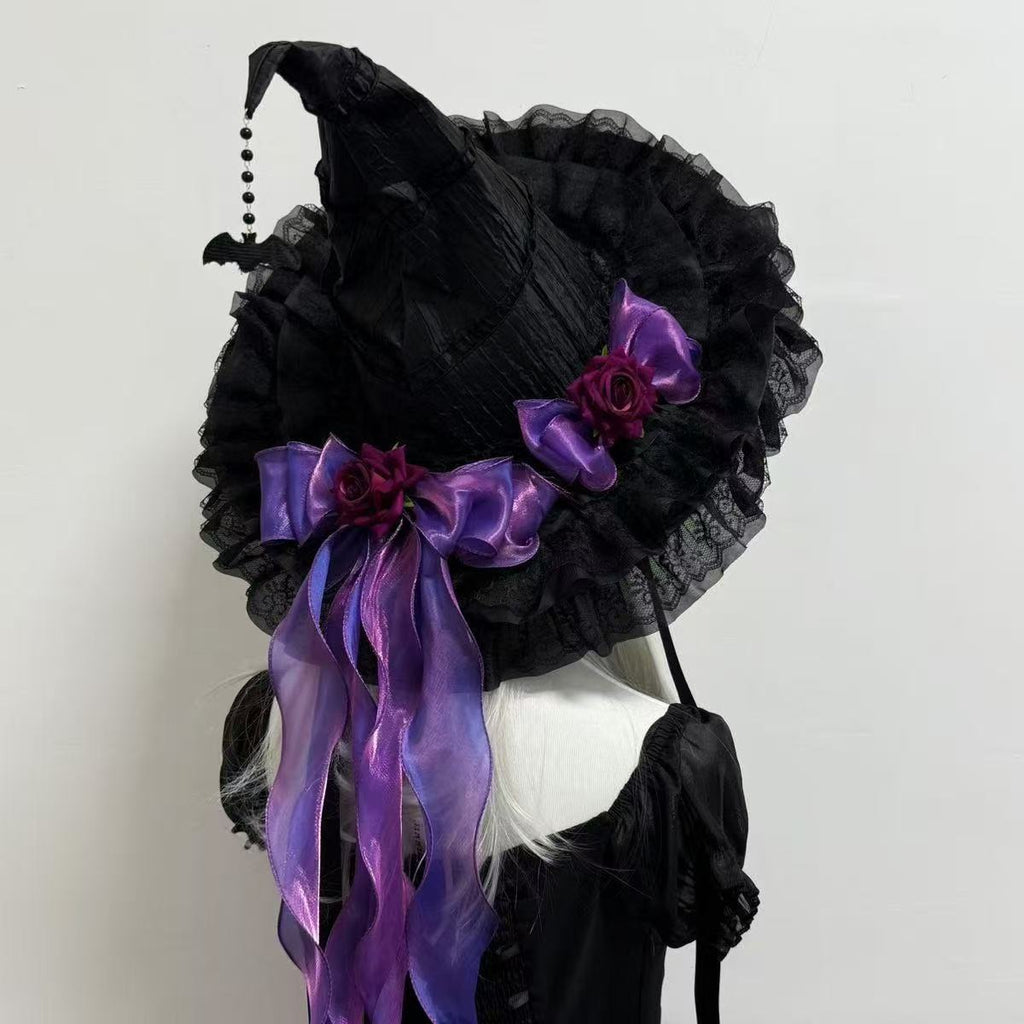 Lolita-Stirnband mit Hexenhut und Rosen