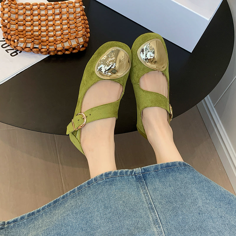 Retro Flache Low-Cut mit Großer Metallriemen