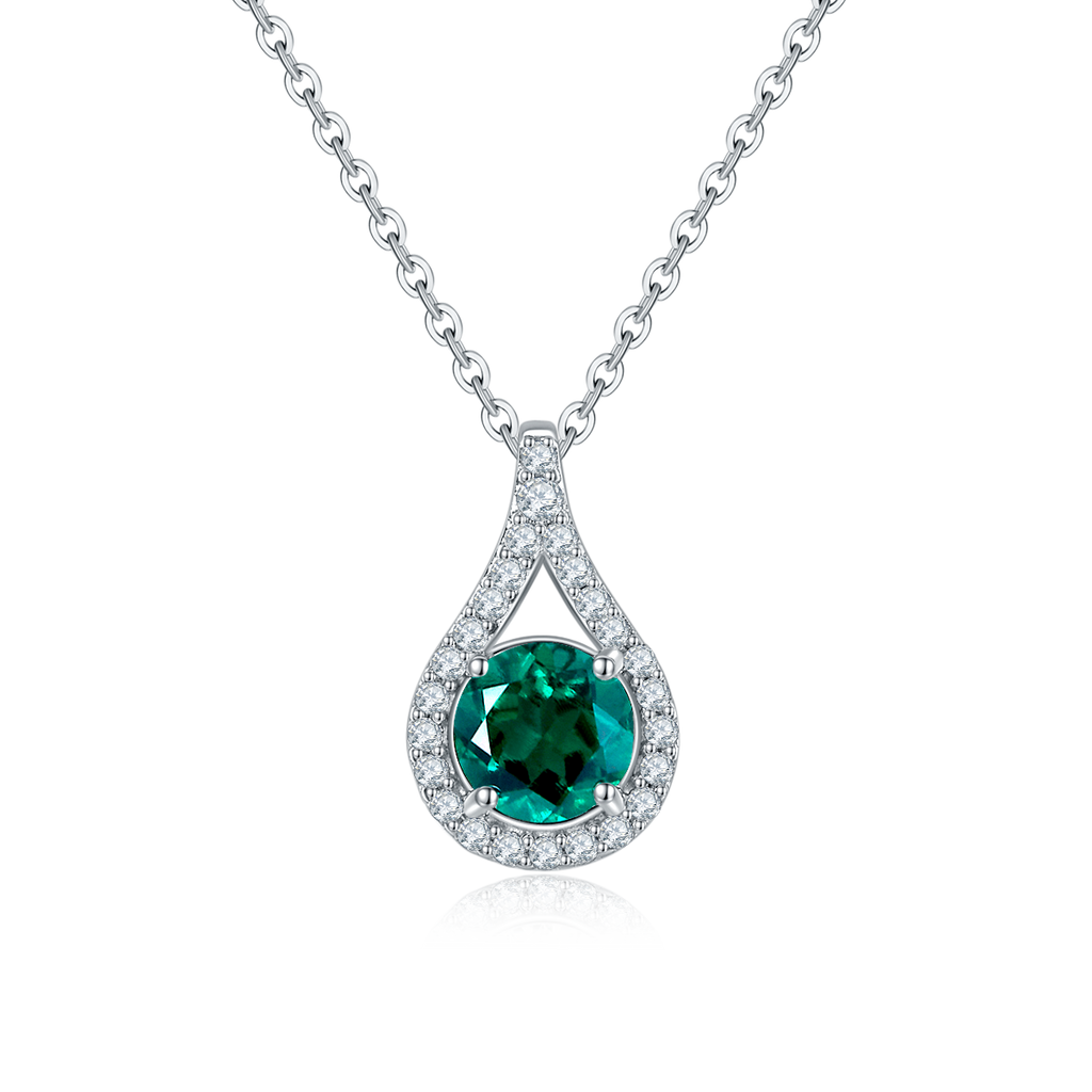 Moissanit-Halskette «Aurora» 1 ct · 925 Silber Tropfen-Halo