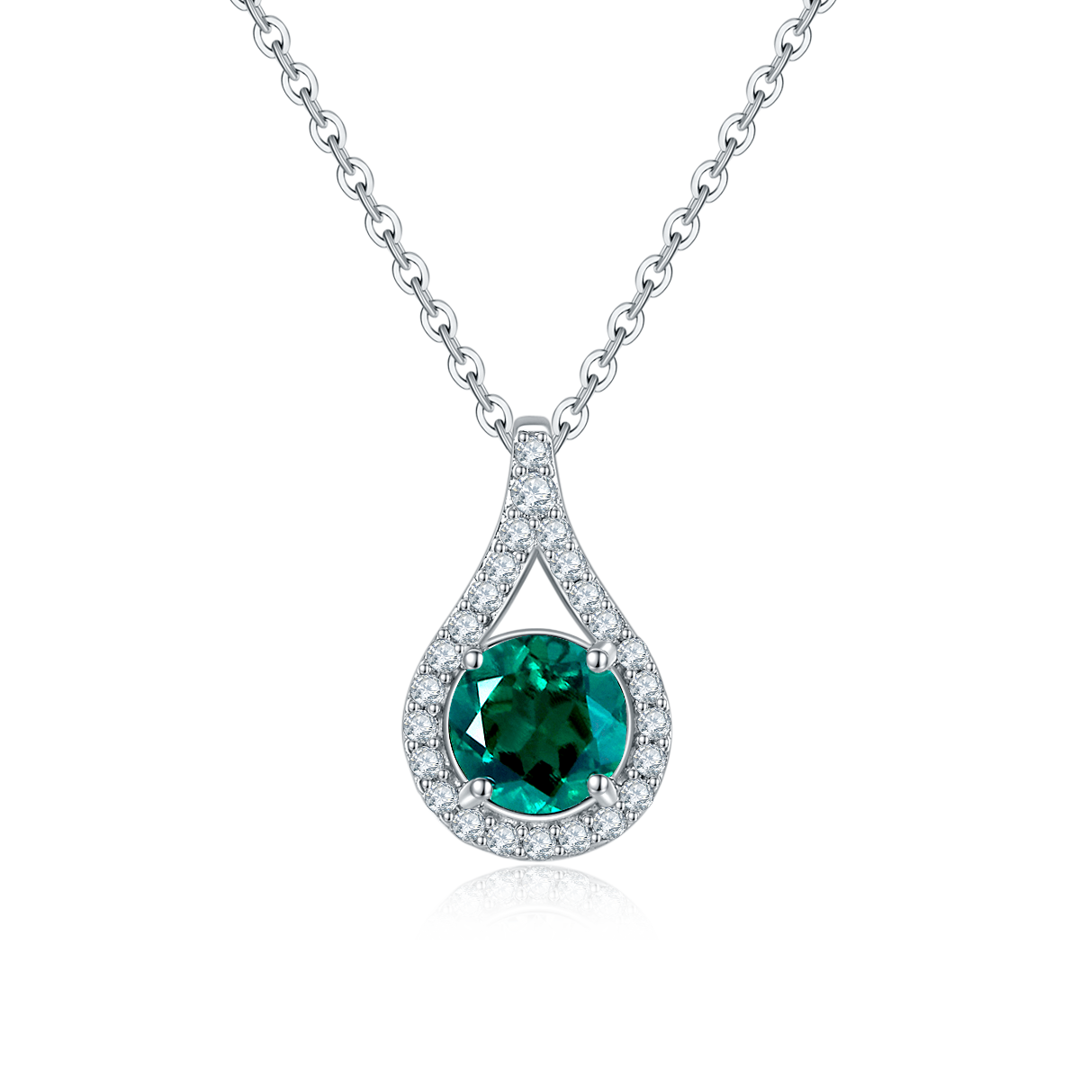 Moissanit-Halskette «Aurora» 1 ct · 925 Silber Tropfen-Halo