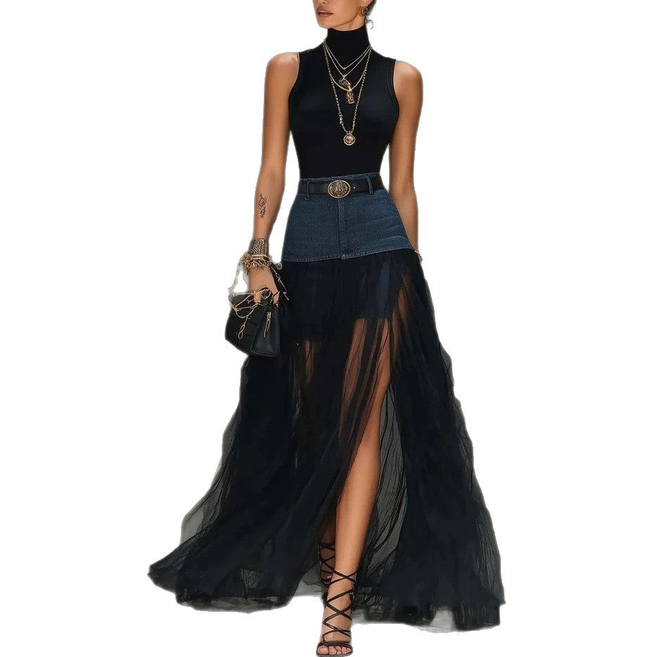 Maxi-Mesh-Set mit Highneck-Bluse – Bild 3 | LuxeStyle