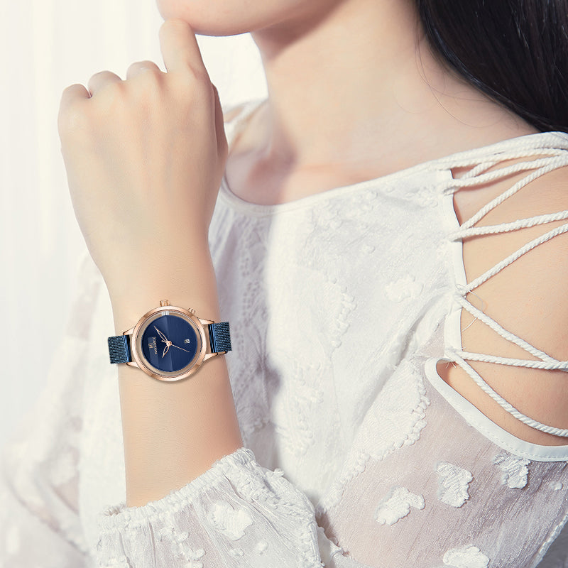 Damen-Quarzuhr mit Kalender und Milanaise-Armband | LuxeStyle