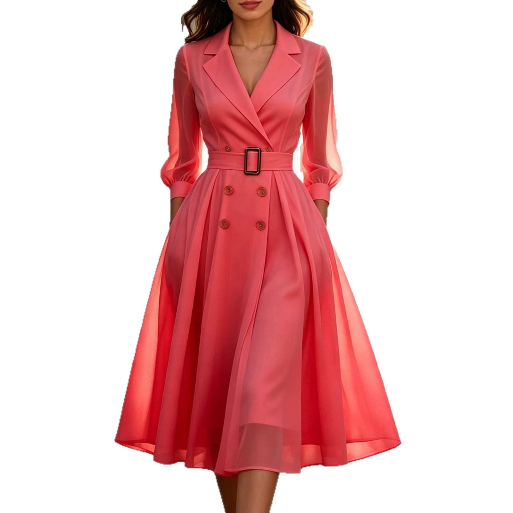 V-Ausschnitt Kleid mit Taillengürtel