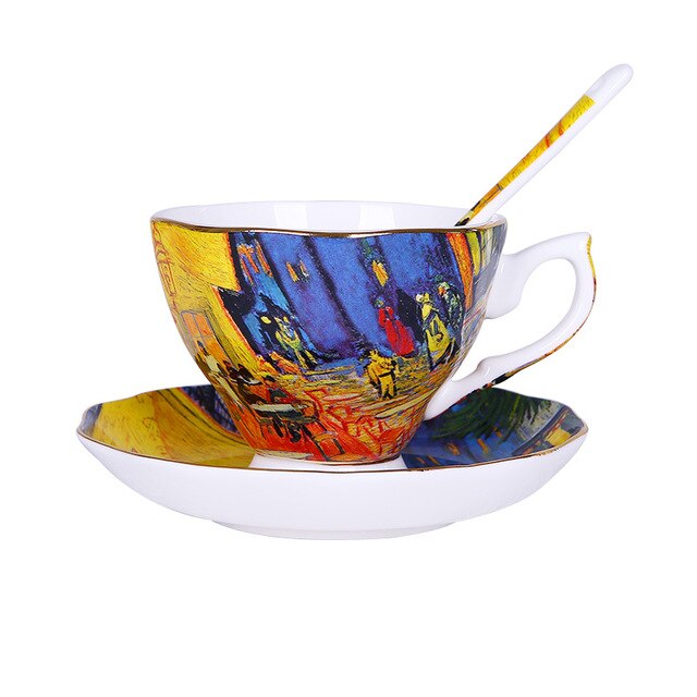 Edle Keramiktasse mit Unterteller und Löffel | LuxeStyle