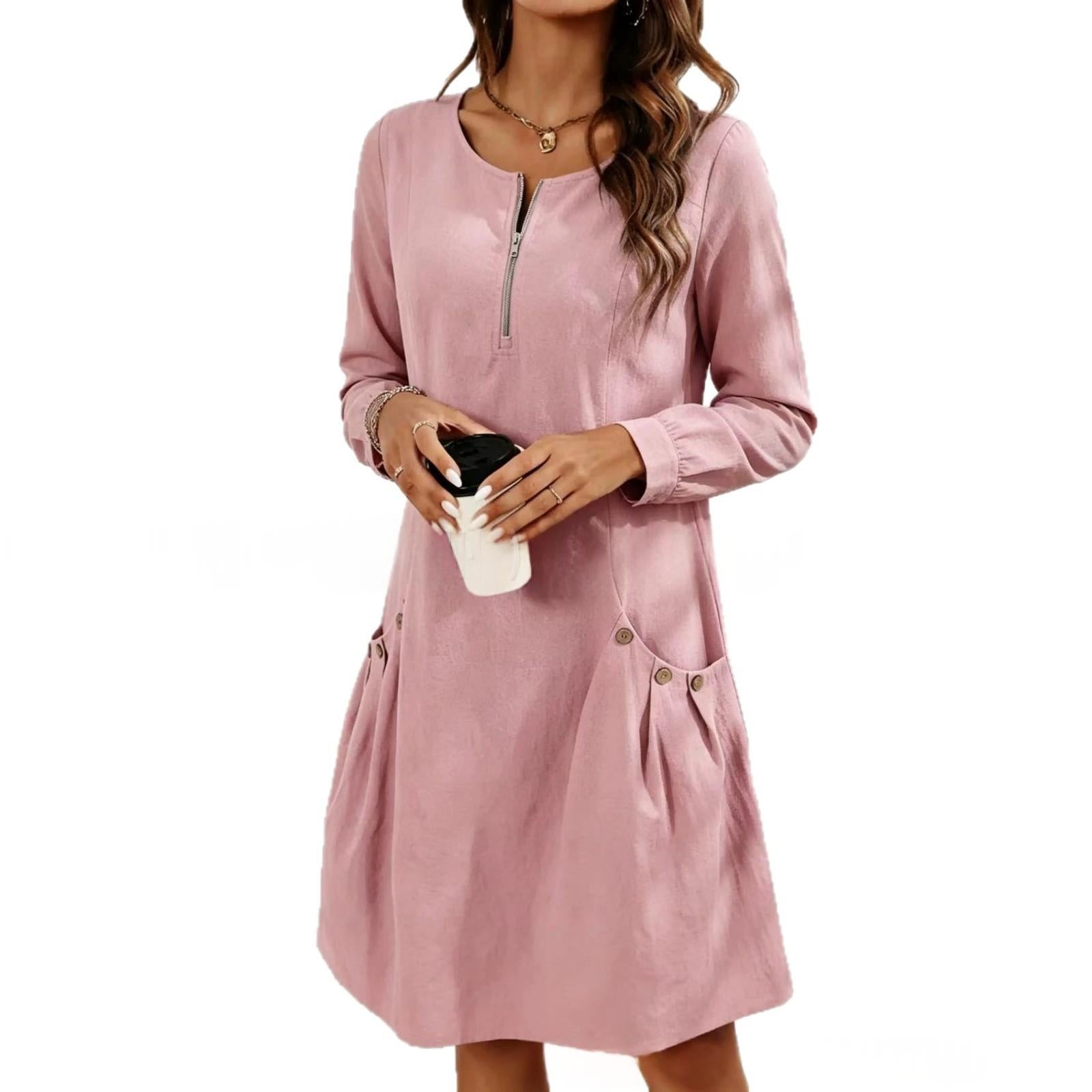 Midilanges Damen-Strickkleid mit halbem Reissverschluss