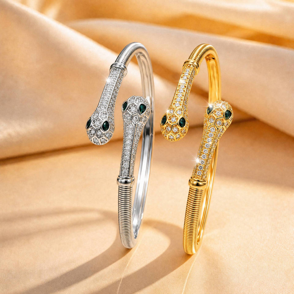 Doppelköpfiges Schlangen-Armband mit Diamanten