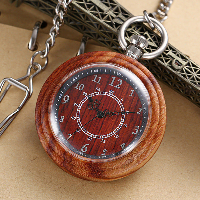 Holz-Taschenuhr mit rauer Kette