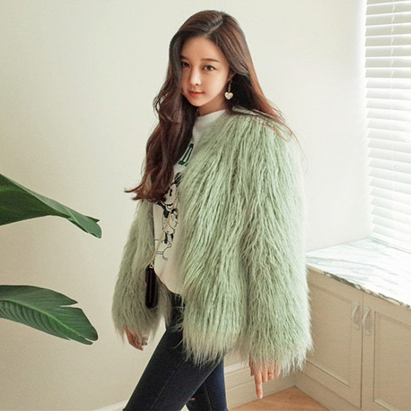Kurze Shearling-Jacke aus Kunstfell für Damen