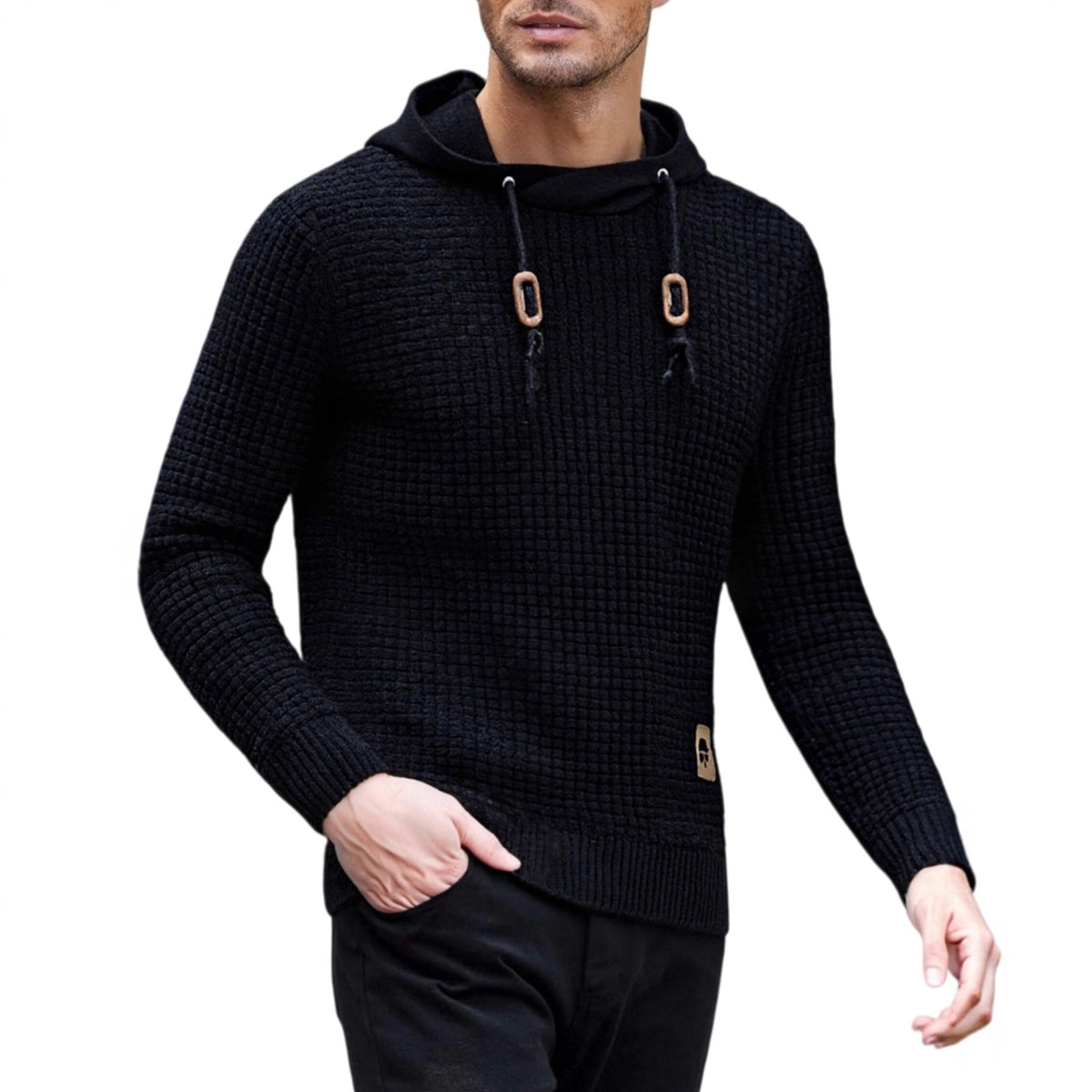 Männlicher Strickpullover mit Kapuzenfunktion – Bild 2 | LuxeStyle