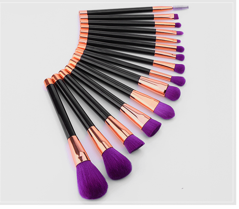 15-teiliges Make-up Pinselset mit violett-grünen Borsten – Bild 4 | LuxeStyle