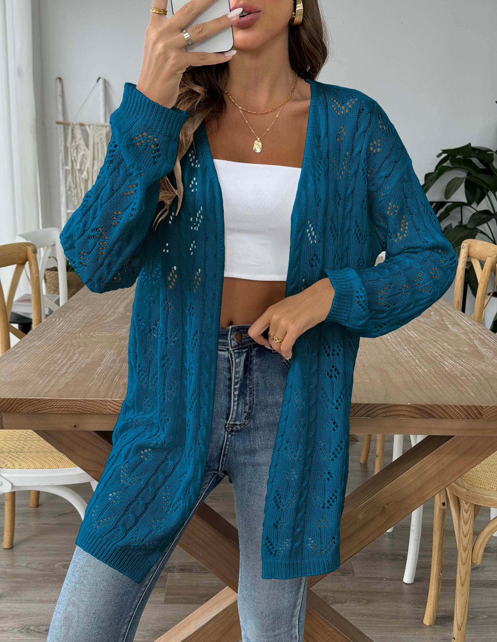 Strick-Cardigan mit Lochmuster
