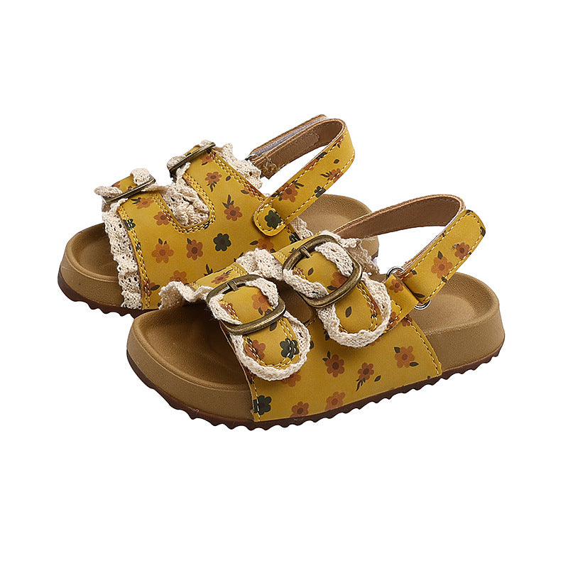 Baby- und Kinder-Kork-Sandalen mit Blumen
