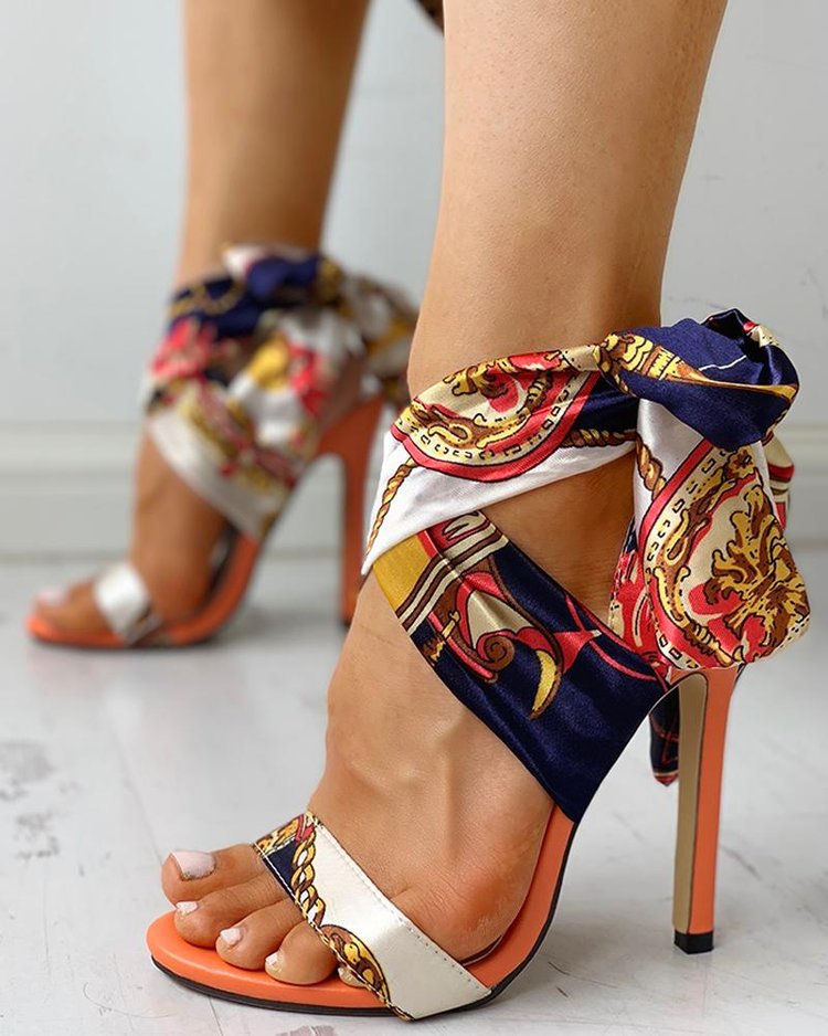 Damen-Open-Toe-Stilettos mit Schleifen-Detail
