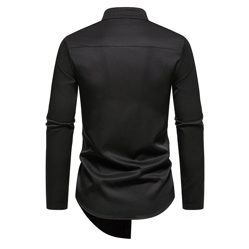 Herren Langarmhemd mit Stehkragen und asymmetrischem Saum | LuxeStyle