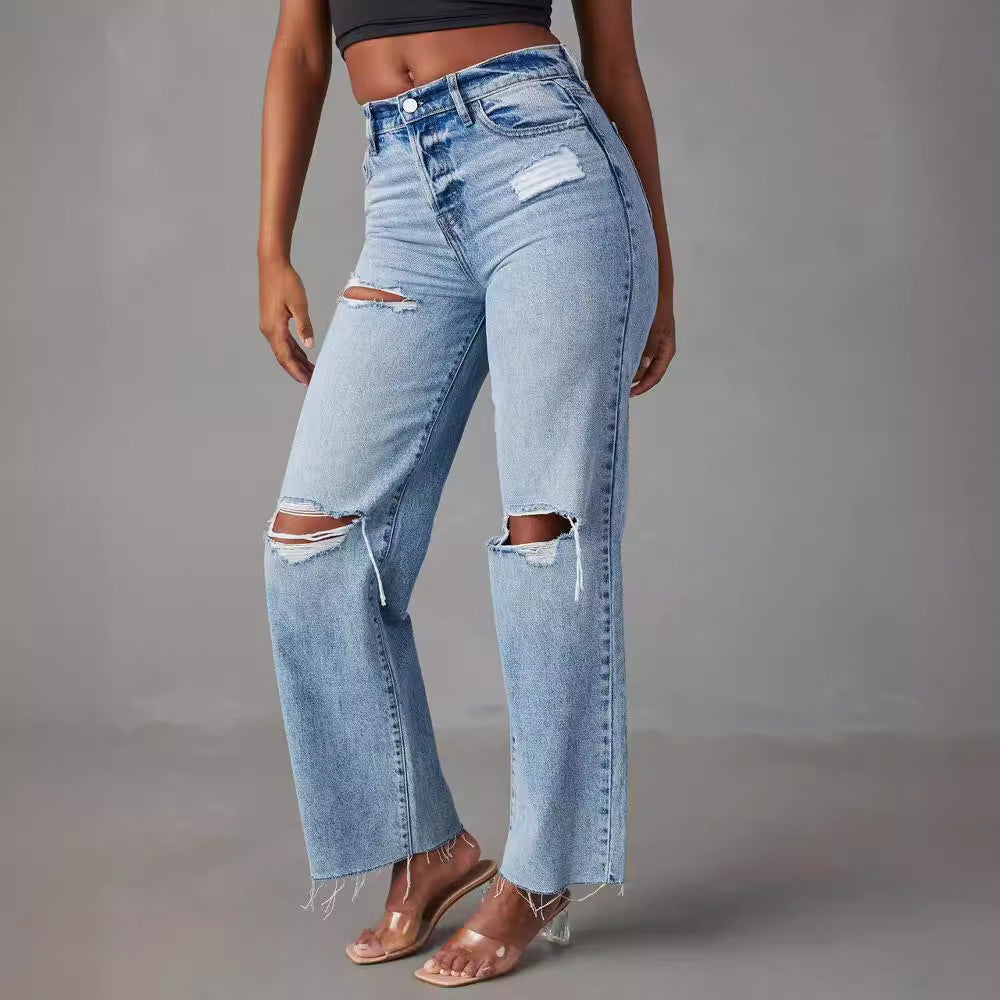 Rissige Denim-Hose mit Sackleiste