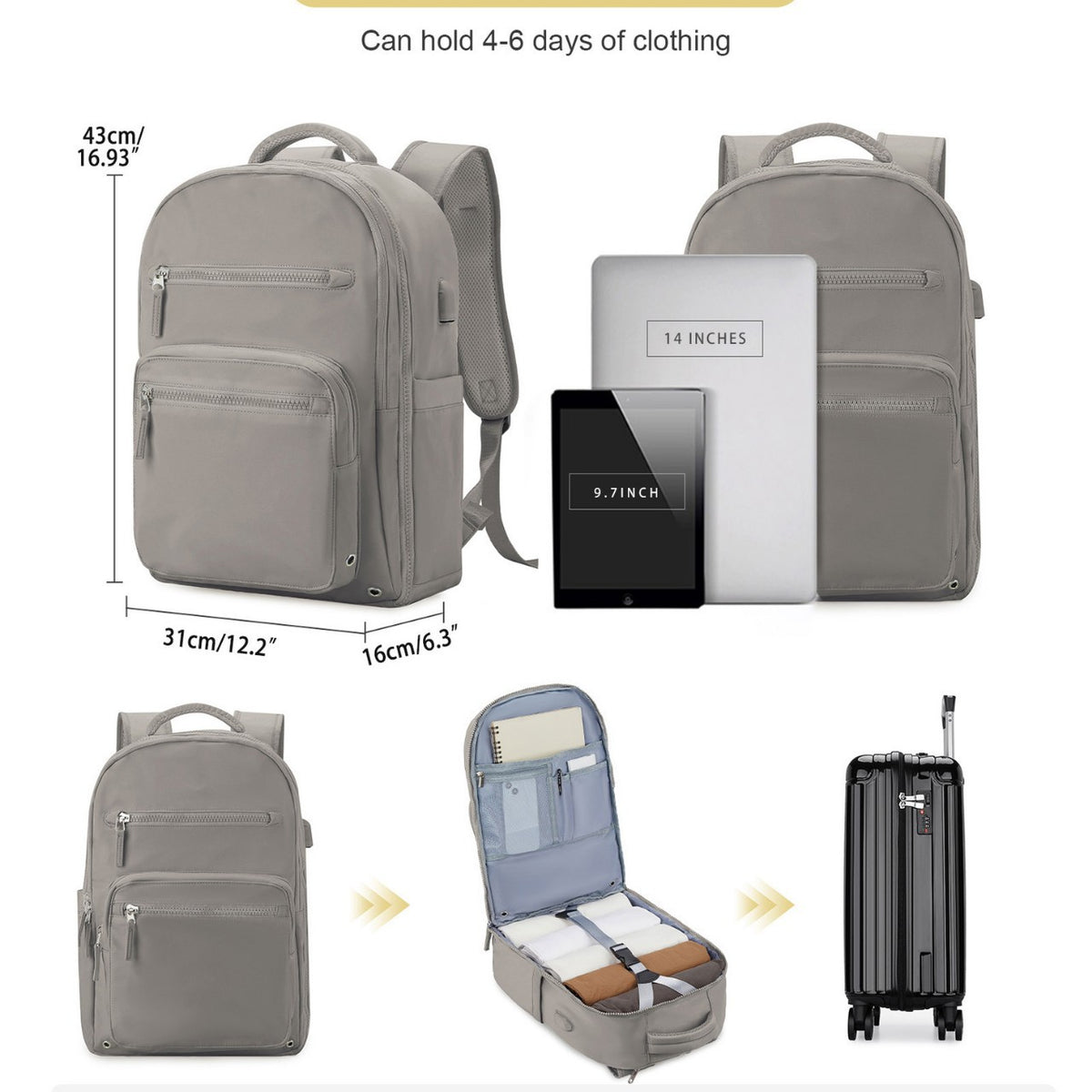 Business-Reiserucksack mit Kompression und USB-Anschluss – Bild 9 | LuxeStyle