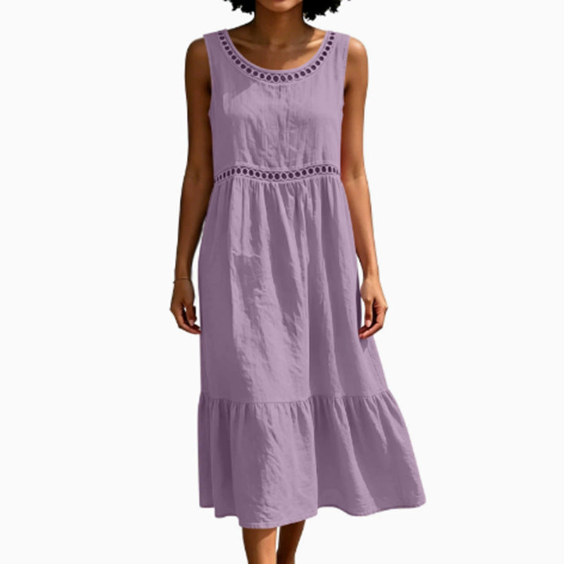 Elegantes ärmelloses Leinenkleid mit Spitze – Bild 7 | LuxeStyle