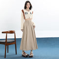 Khaki High-Waist Plissée-Midi-Jupe