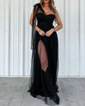 Elegantes Mesh-Panel Maxikleid mit Rückenausschnitt