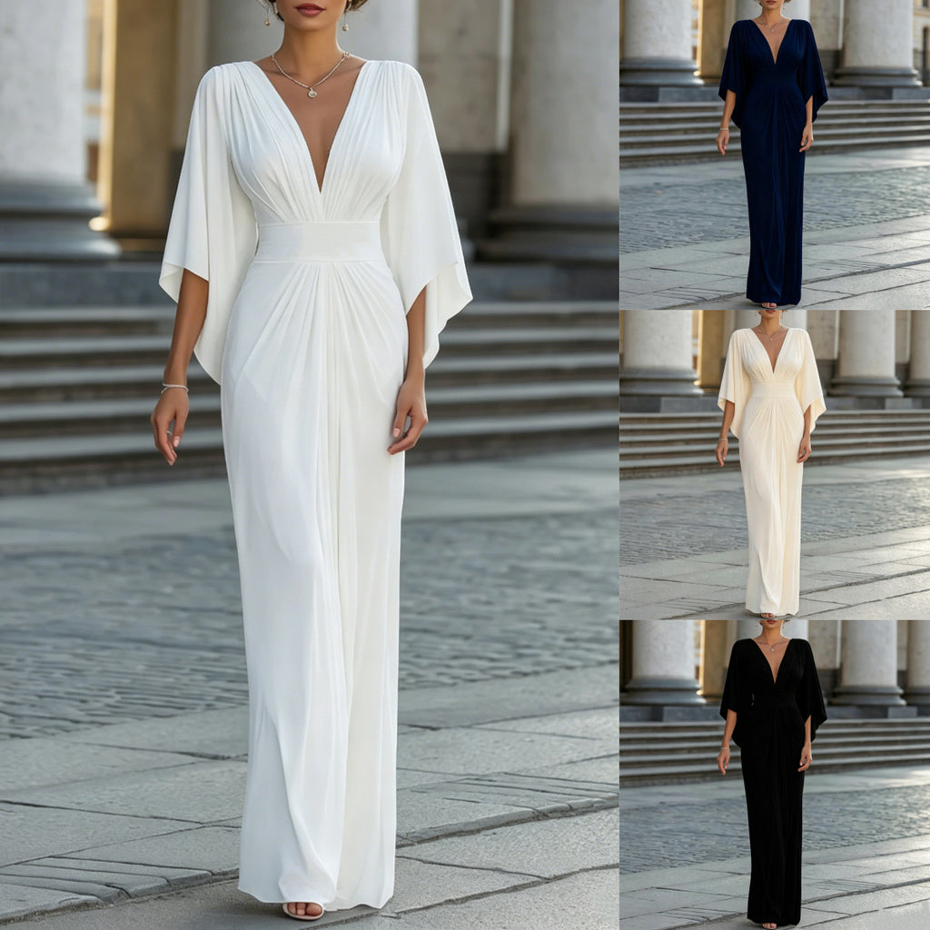 Französisches V-Neck Kleid mit Taillengürtel
