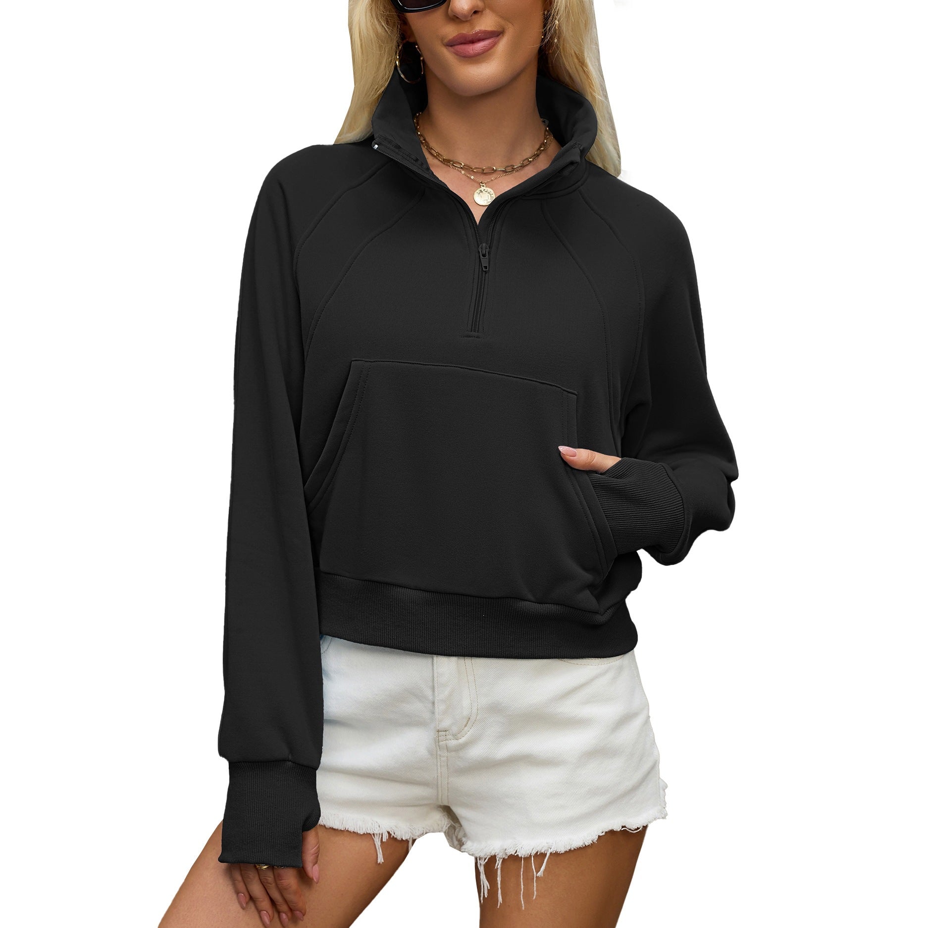 Cropped Hoodie mit langen Ärmeln