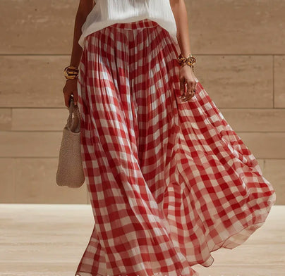 Retro Plaid Midi-Jupe für Strand und Freizeit