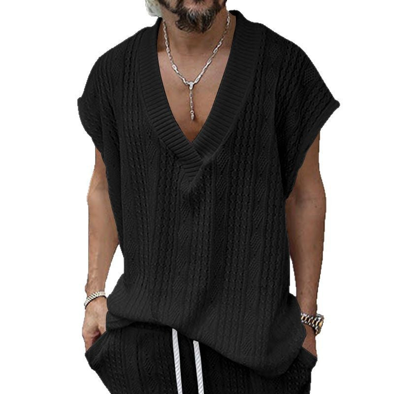 Ärmelloses Jacquard V-Shirt für Herren